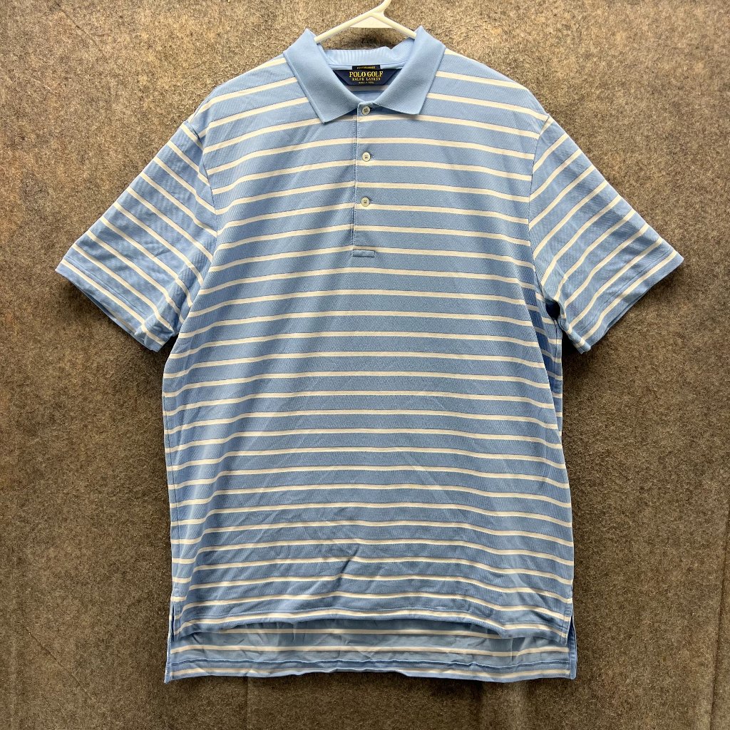Polo Ralph Lauren Polo Shirt Mens Large Blue Stripes Performance Golf Golfer